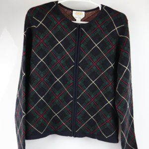 Talbots Women's Argyle Pattern Full Zip Sweater Large